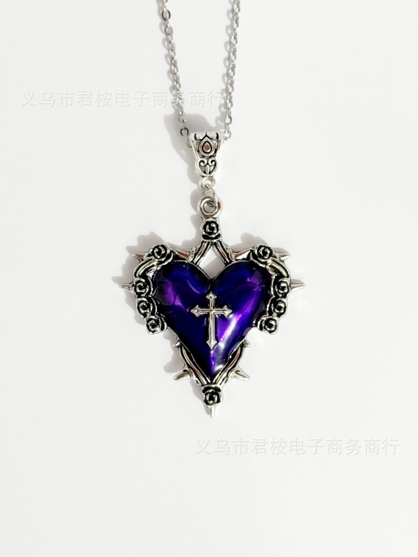 Wholesale  thorn red love necklace liquid metal gothic big heart pendant necklace